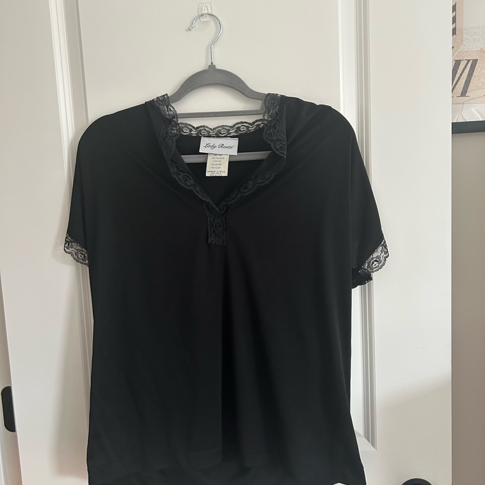Lily Rose Black Lace Trim V-Neck Blouse